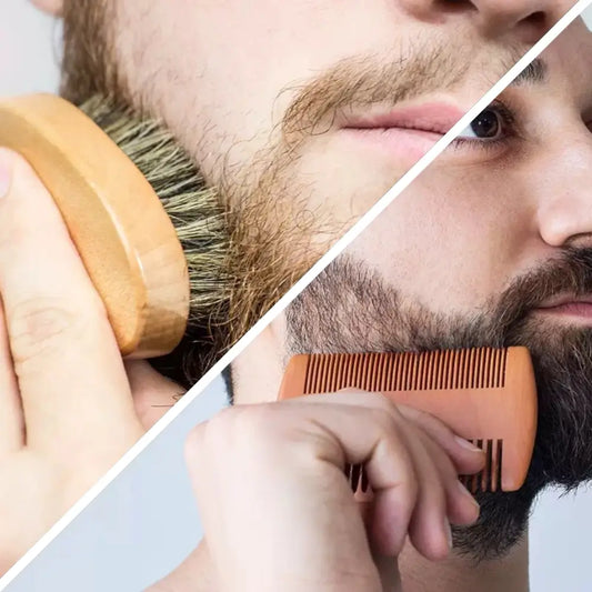 Wooden Beard Comb & Boar Bristle Brush Set