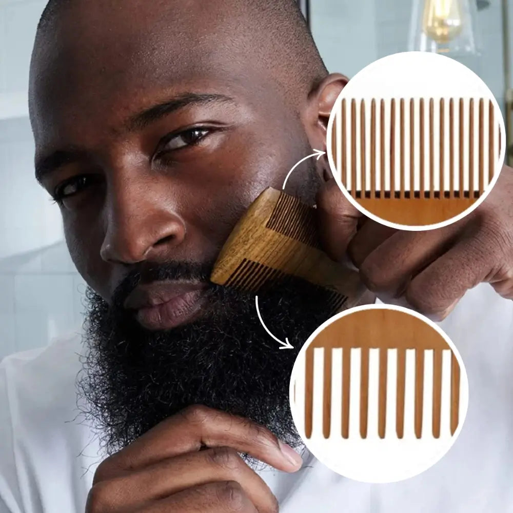 Wooden Beard Comb & Boar Bristle Brush Set